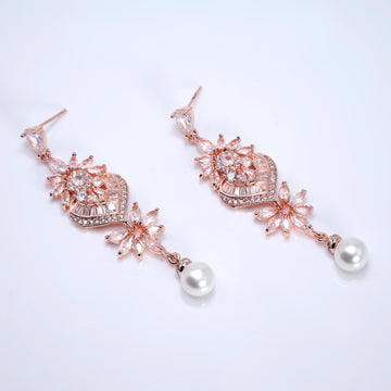 CZ Pearl Drop In The Meadow Earrings, Diamond Earrings, Long Bridal Jewelry, Crystal Bridal Earrings, Statement Earrings Cz